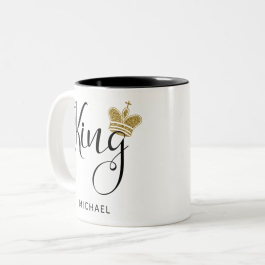 Personalisierter Name König mit Goldkrone Glitzer Zweifarbige Tasse (Vorderseite Links)
