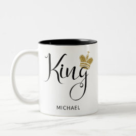 Personalisierter Name König mit Goldkrone Glitzer Zweifarbige Tasse