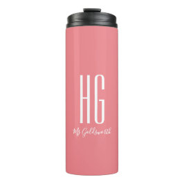 Personalisierter Name Korallenrosa Monogramm Thermosbecher
