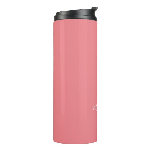 Personalisierter Name Korallenrosa Monogramm Thermosbecher (Nach links gedreht)
