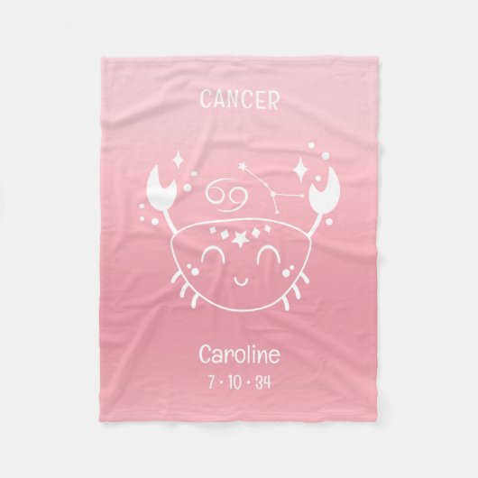 Personalisierter Name Krebs Zodiac Geburtsdatum Ro Fleecedecke (Vorderseite)