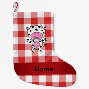 Personalisierter Name Kuh rotes Picknick Schachbre Kleiner Weihnachtsstrumpf