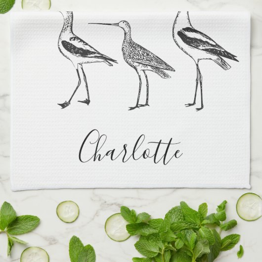 Personalisierter Name Küstenstadt Shorebirds White Geschirrtuch (Gefaltet)