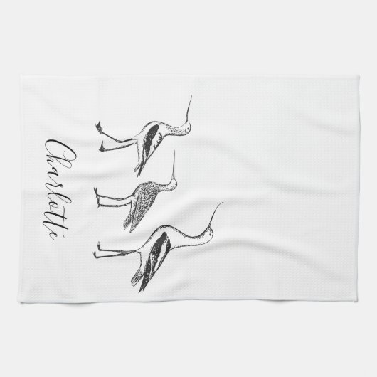 Personalisierter Name Küstenstadt Shorebirds White Geschirrtuch (Horizontal)