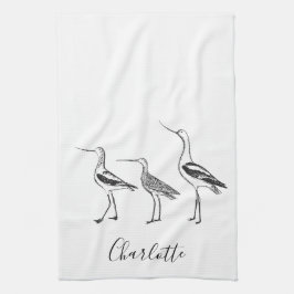 Personalisierter Name Küstenstadt Shorebirds White Geschirrtuch