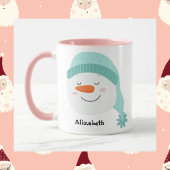 Personalisierter Name lächelnd Gesicht Schneemann Tasse