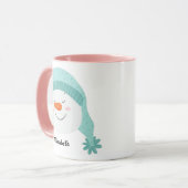 Personalisierter Name lächelnd Gesicht Schneemann  Tasse (Vorderseite Links)