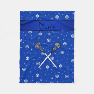 Personalisierter Name Lacrosse Blue Snowflakes Fleecedecke