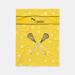 Personalisierter Name Lacrosse Gelbe Schneeflocken Fleecedecke