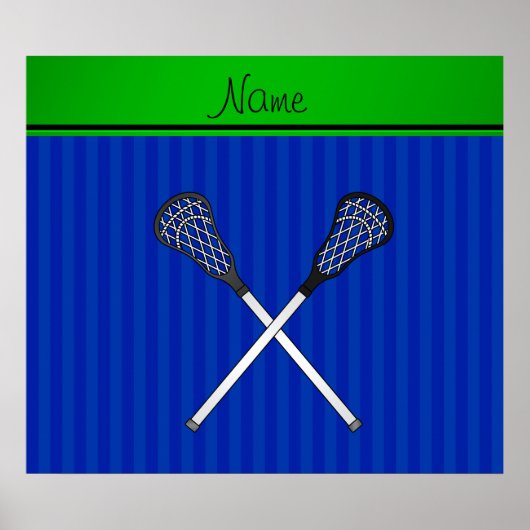 Personalisierter Name Lacrosse klebt blaue Streife Poster (Vorne)