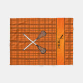 Personalisierter Name Lacrosse orange kariert Fleecedecke (Vorderseite (Horizontal))