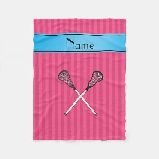 Personalisierter Name Lacrosse Pink Streifen Fleecedecke (Vorderseite)