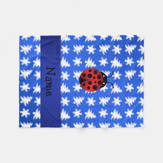 Personalisierter Name Ladybug blaue Schneeflocken Fleecedecke (Vorderseite (Horizontal))