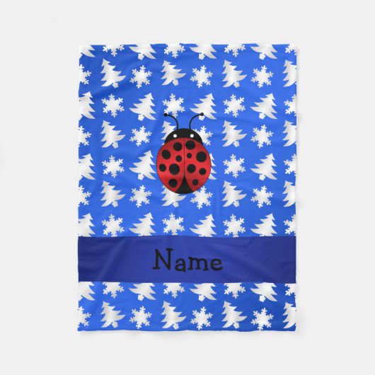 Personalisierter Name Ladybug blaue Schneeflocken Fleecedecke (Vorderseite)