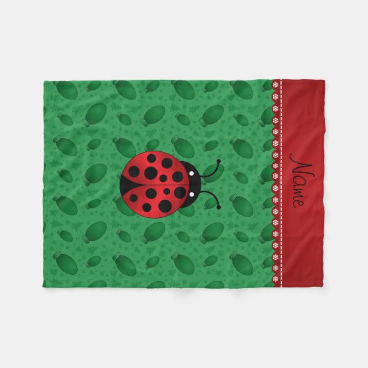 Personalisierter Name Ladybug Grüne Fleecedecke (Vorderseite (Horizontal))