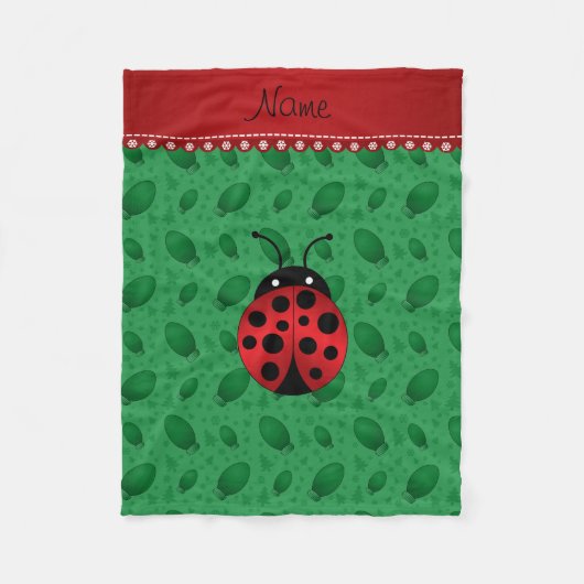 Personalisierter Name Ladybug Grüne Fleecedecke (Vorderseite)