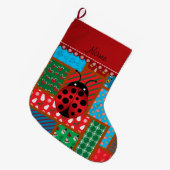 Personalisierter Name Ladybug hässlich Weihnachtsp Großer Weihnachtsstrumpf (Vorderansicht (hängend))
