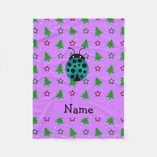 Personalisierter Name ladybug lila Weihnachtsbäume Fleecedecke (Vorderseite)