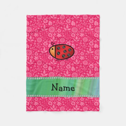Personalisierter Name ladybug rosa Blumenmuster Fleecedecke (Vorderseite)