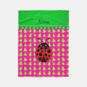 Personalisierter Name Ladybug rosa grüne Bäume Fleecedecke