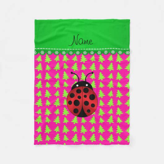 Personalisierter Name Ladybug rosa grüne Bäume Fleecedecke (Vorderseite)