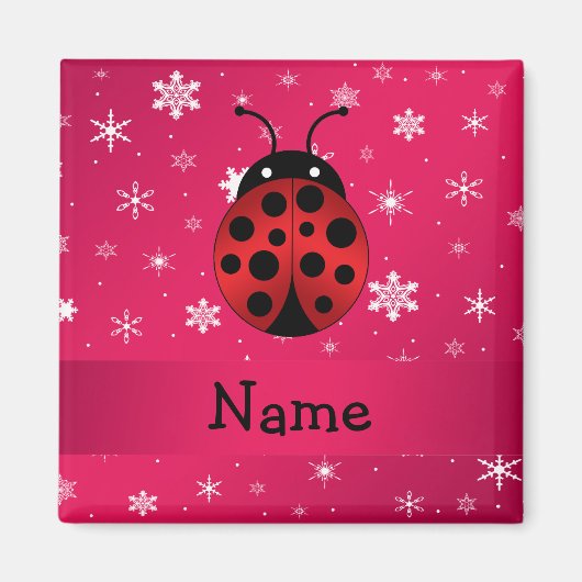 Personalisierter Name Ladybug Rosa Schneeflocken Magnet (Vorne)