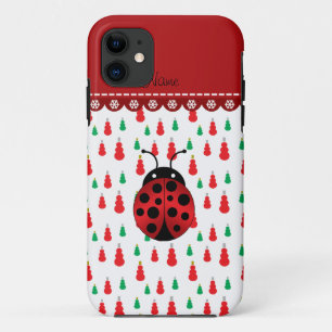 Personalisierter Name Ladybug Rot-Grün-Schneemänne iPhone 11 Hülle