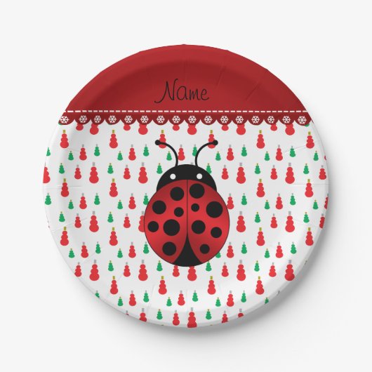 Personalisierter Name Ladybug Rot-Grün-Schneemänne Pappteller (Vorderseite)