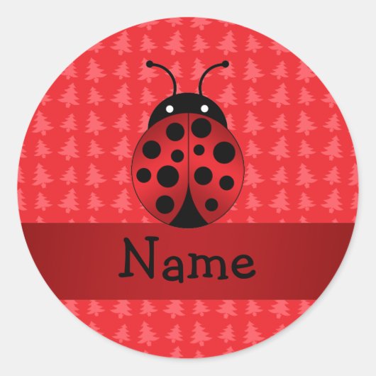 Personalisierter Name Ladybug - Rote Weihnachtsbäu Runder Aufkleber (Vorderseite)