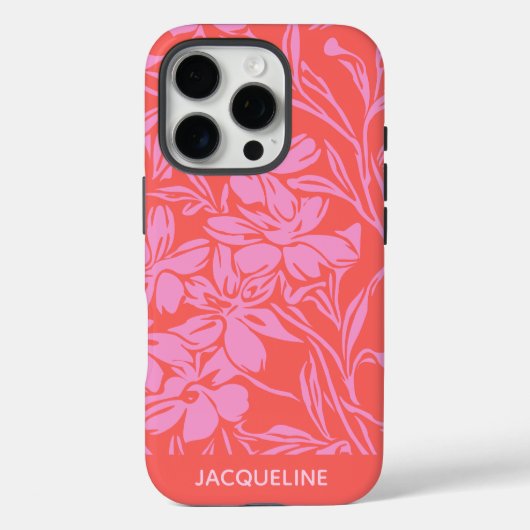Personalisierter Name Lebhafter rosa Roter Floral  Case-Mate iPhone Hülle (Rückseite)