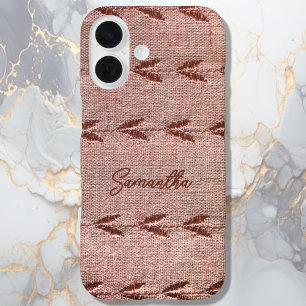 Personalisierter Name Leinen Toile Puder Rosa Stre iPhone 16 Hülle