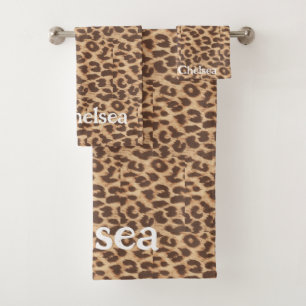 Personalisierter Name Leopard Print Badehandtuch S Badhandtuch Set