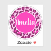 Personalisierter Name Leopard Tierfarbe hell rosa Aufkleber (Blatt)