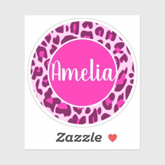 Personalisierter Name Leopard Tierfarbe hell rosa Aufkleber (Blatt)