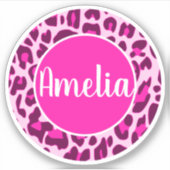 Personalisierter Name Leopard Tierfarbe hell rosa Aufkleber (Vorderseite)
