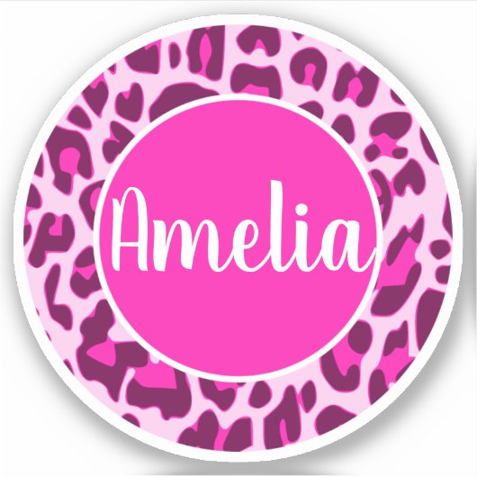 Personalisierter Name Leopard Tierfarbe hell rosa Aufkleber (Vorderseite)