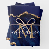Personalisierter Name Letter Navy Blue Gold Marmor Geschenkpapier Set (Beispiel)