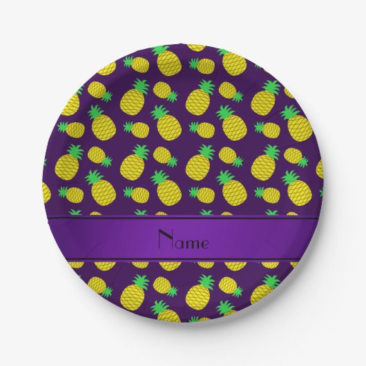 Personalisierter Name lila Ananas Pappteller (Vorderseite)