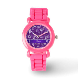 Personalisierter Name lila Damast-Gymnastik Armbanduhr