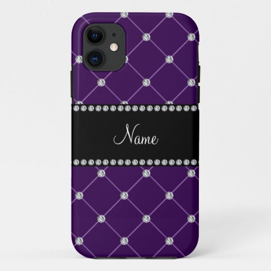 Personalisierter Name Lila Diamanten Case-Mate iPhone Hülle (Rückseite)