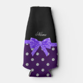 Personalisierter Name lila Diamanten lila Bogen Flaschenkühler (Vorderseite)