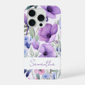 Personalisierter Name Lila Floral Elegant iPhone Hülle (Rückseite)