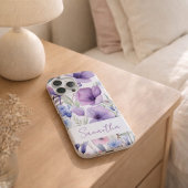Personalisierter Name Lila Floral Elegant iPhone Hülle