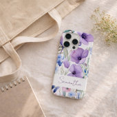 Personalisierter Name Lila Floral Elegant iPhone Hülle