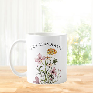 Personalisierter Name Lila Gelber Wildblumenstrauß Kaffeetasse
