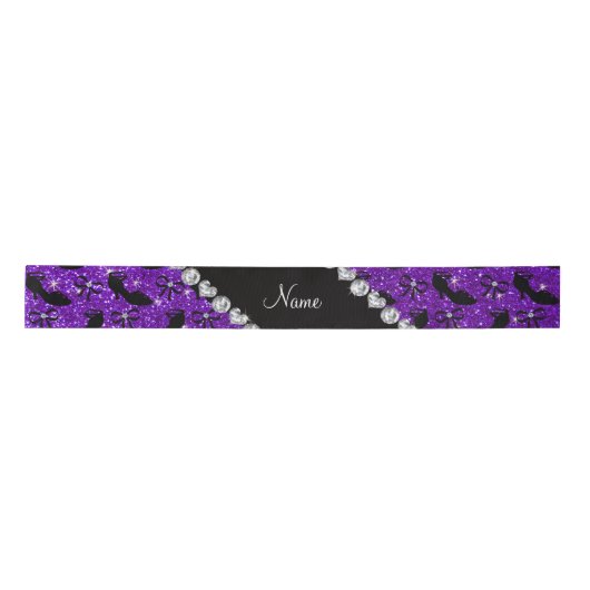 Personalisierter Name lila Glitzer extravagante Sc Satinband (Vorderseite)