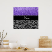 Personalisierter Name lila Glitzer schwarzer Leopa Poster (Küche)