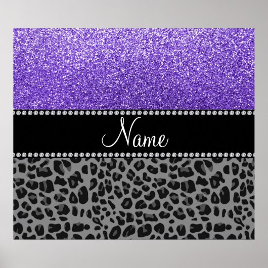 Personalisierter Name lila Glitzer schwarzer Leopa Poster (Vorne)