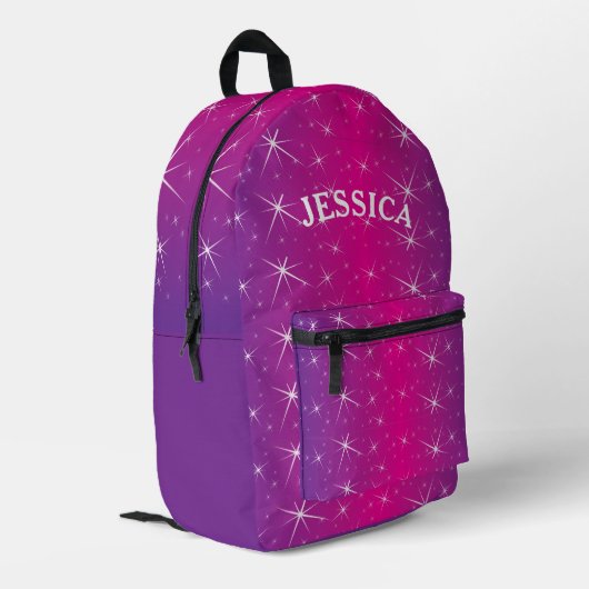 Personalisierter Name Lila Glitzer Star Bedruckter Rucksack (Rückseitige Ecke links)