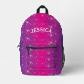 Personalisierter Name Lila Glitzer Star Bedruckter Rucksack (Vorderseite)